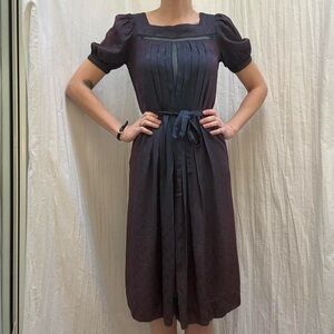 Purple and Blue Iridescent Floral Print Pleated Dress Vintage 70s Whimsy